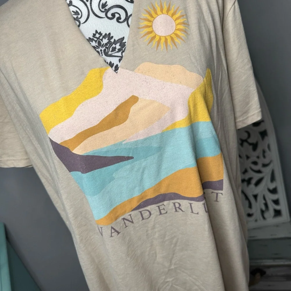 Maurices Oversized Keyhole Wanderlust Graphic Tee Size Large Boho Travel - Picture 5 of 12